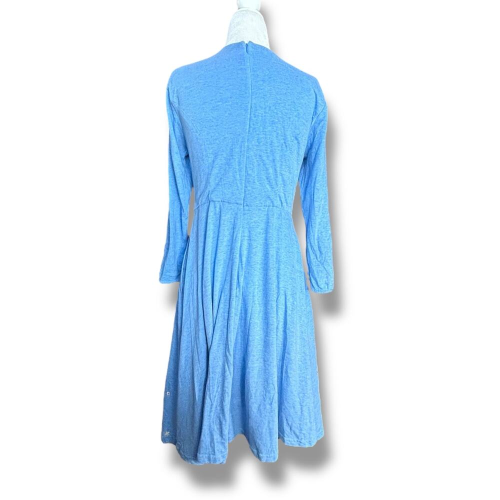 eShakti Blue Embroidered Fox Sun Clouds Cotton Spandex Long Sleeve Dress - Picture 6 of 12